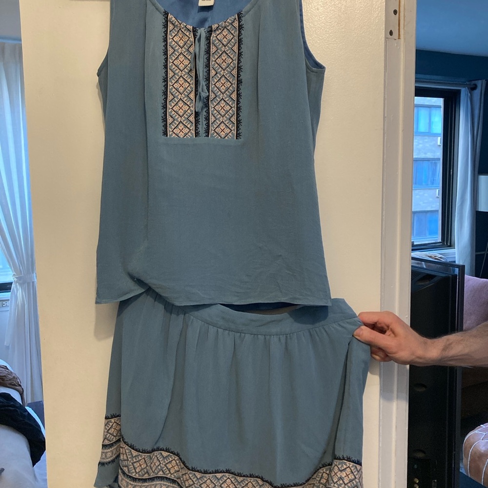 Charlotte Ronson blue silk top and skirt set